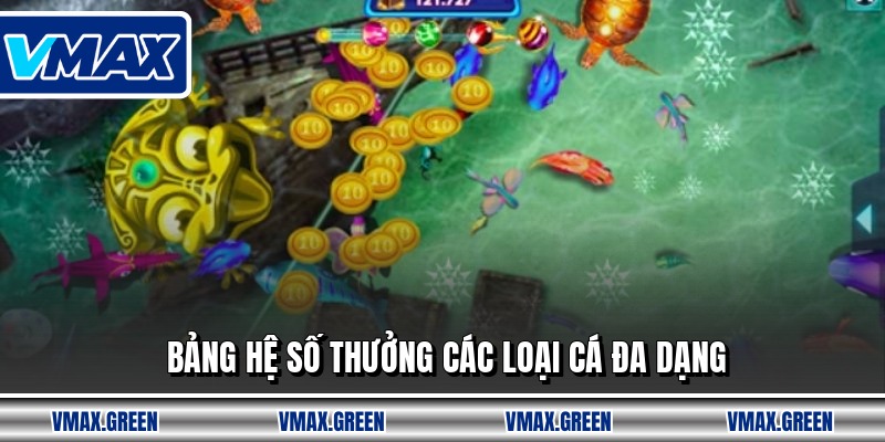 Bảng hệ số thưởng các loại cá đa dạng